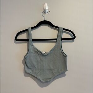 Zara Teal Ribbed Cropped Corset Tank